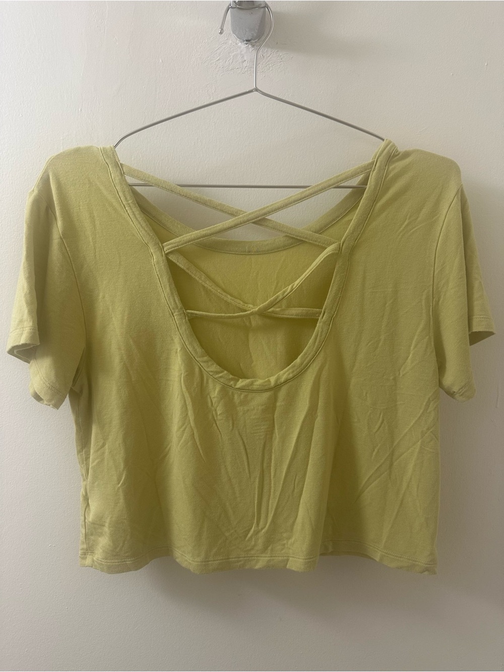 AE Outfitters Like New Short Sleeve Crisscross Back Crop Top Light Lime Green
